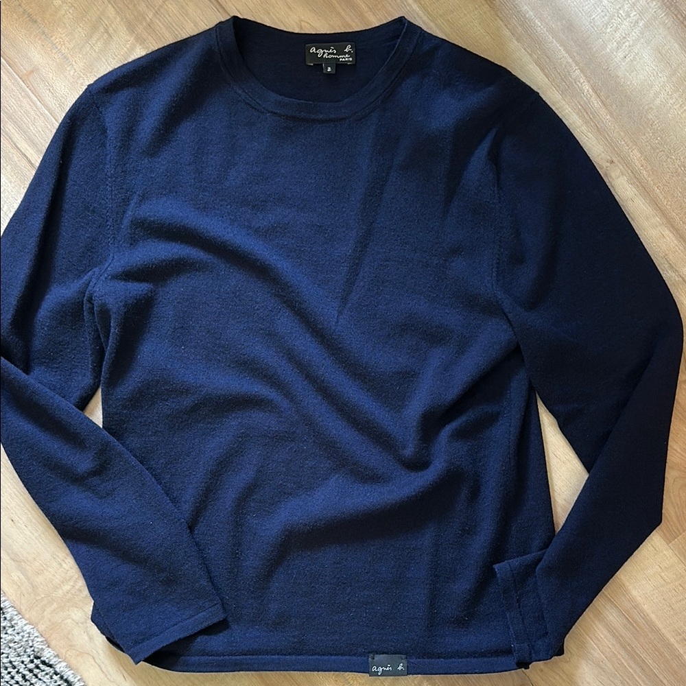 Agnes B Men's Navy Wool Crewneck Sweater